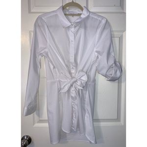 Calvin Klein White Front Tie Long Sleeve Tunic
